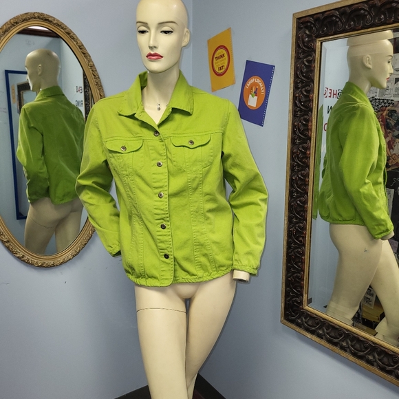 CHICO'S Jean Jacket apple green denim size 1 Medium - Picture 2 of 3